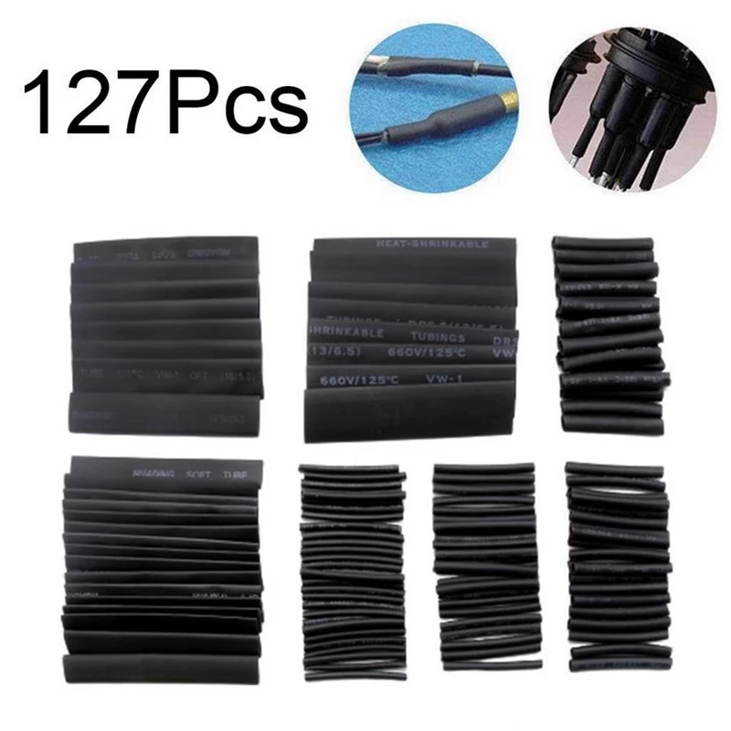 127 pieces of black flame retardant heat shrinkable tube bagged household DIY electricianwiringdatacablerepairheatshrinkabletube