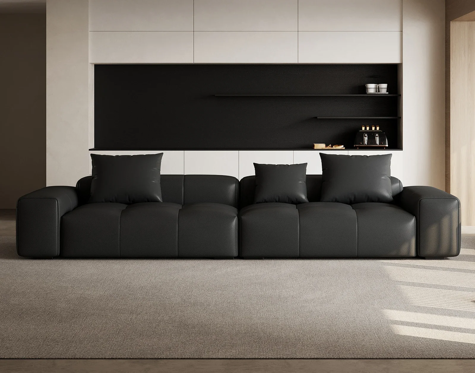 Italian minimalist pixel sofa module full leather villa large flat floor living room straight row