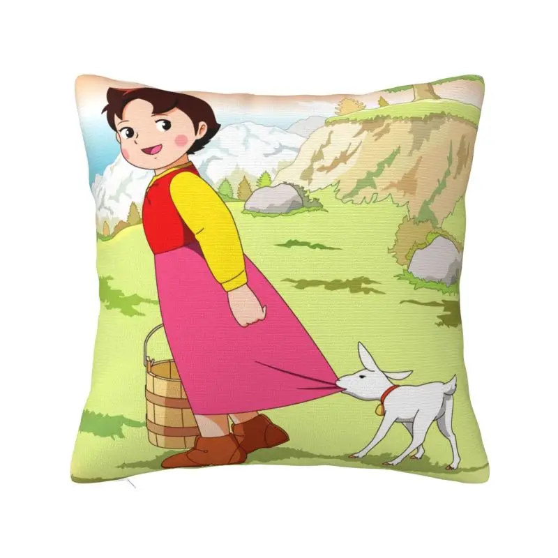 Luxury Funny Heidi And Goat Cushion Cover Polyester Cartoon Alps Mountain Anime Throw Pillow Case Decoration