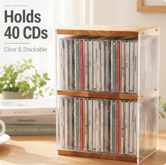 Solid Wood Transparent CD Storage Rack Desktop CD Organizer Box with Dustproof Lid Large Capacity Modern Simple Design In Stock