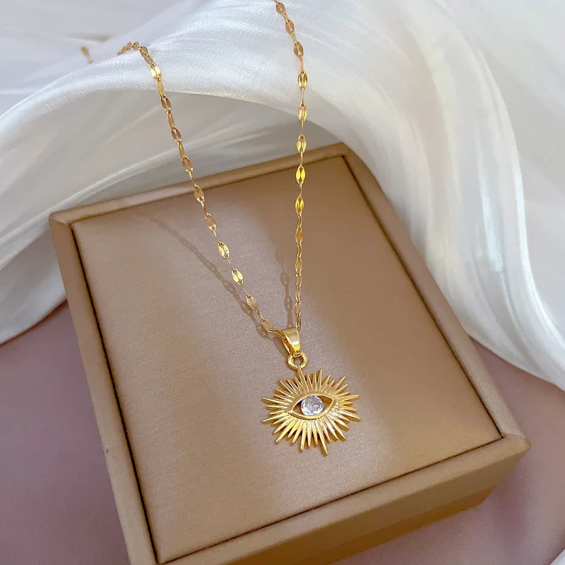 Lucky Evil Eye Pendant Necklace Zircon For Women Couple Stainless Steel Fashion Turkish Jewelry Friendship Gift Dropshipping image 2