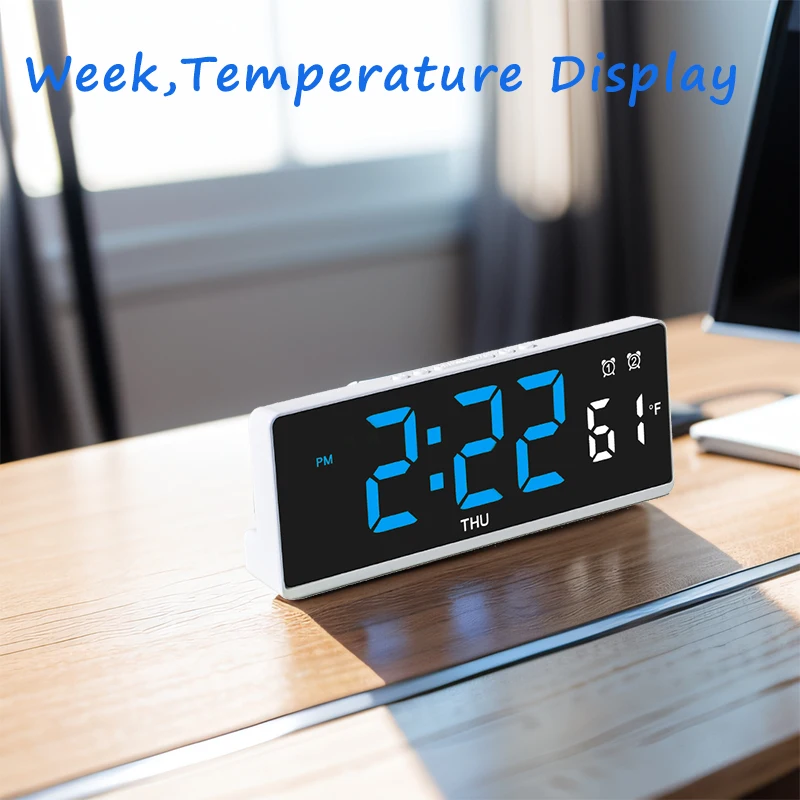 Digital Alarm Clock Desk Electronic Clock with Temperature and Week Display for Bedroom Office Decoration Niditon