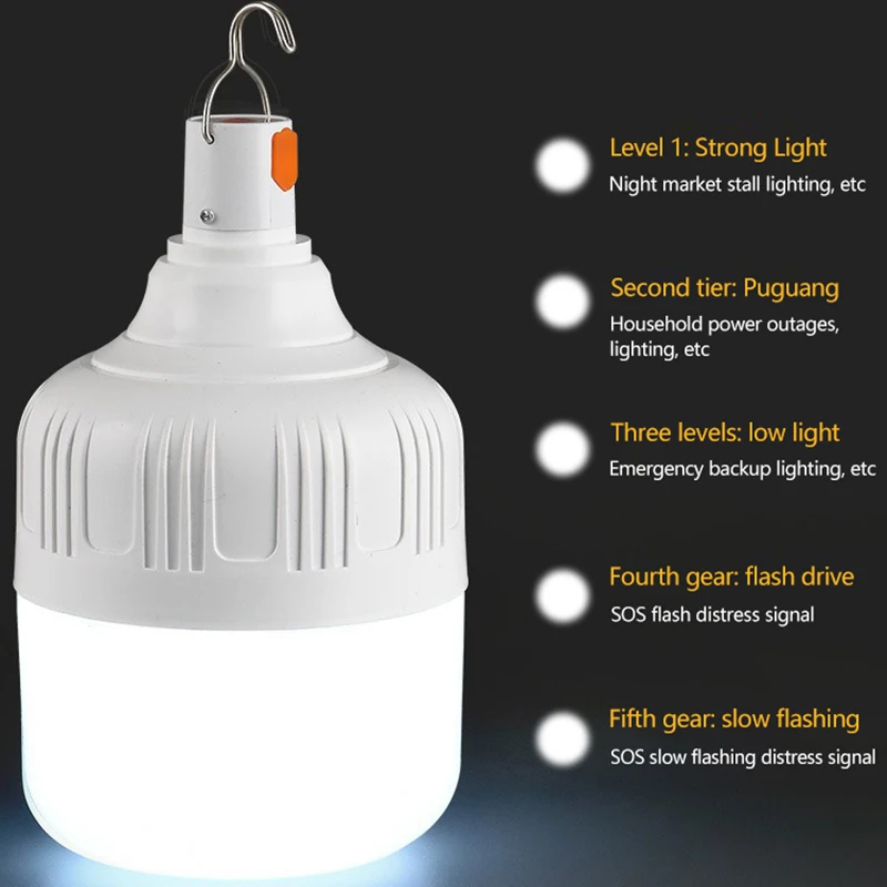20/40/80/100W USB Rechargeable LED Bulb Camping Light Hanging Tent Work Light Portable Emergency Bulb For Garden Outdoor