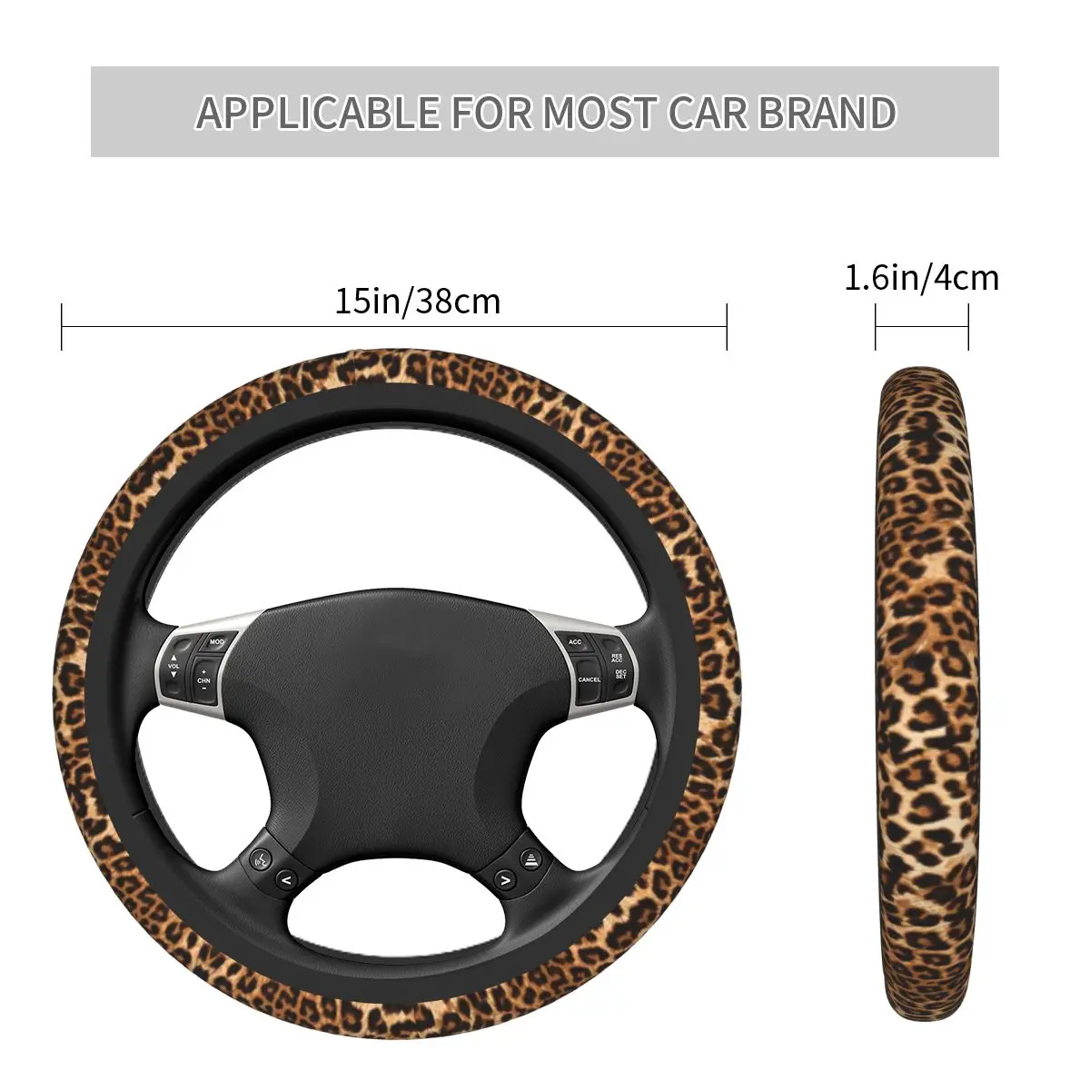 Cheetah Leopard Skin Print Steering Wheel Covers Universal 14.5-15 Inch Steering Wheel Protector Fit for SUV Car Accessories