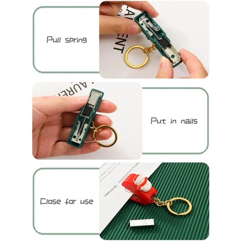 Mini Keychain Stapler and Staple Set 750 No.10 Staples Included for Binding File Paper Document Christmas Party Favor