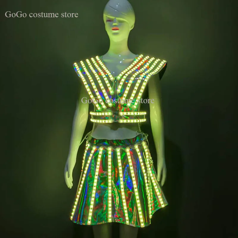 New Nightclub Fluorescent LED Luminous Skirt Bar  Performance Women's Costume Stage Live Broadcast Party Costume Props