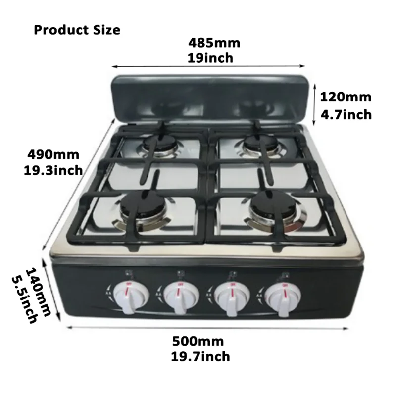 أسود أو أبيض بالجملة في الهواء الطلق أربعة شعلة طباخ الغاز Gazinire 4 Feux a Gaz