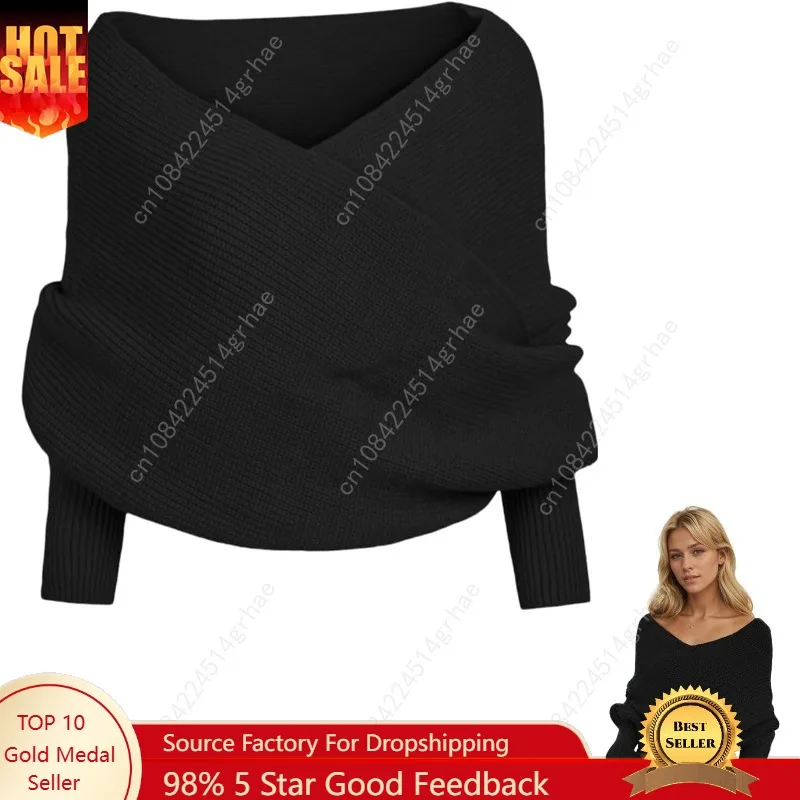 

Knitted Scarf with Sleeves for Women Multifunctional Shrugs Sweater Wrap Fall Winter Fashion Crochet Cape Shawl