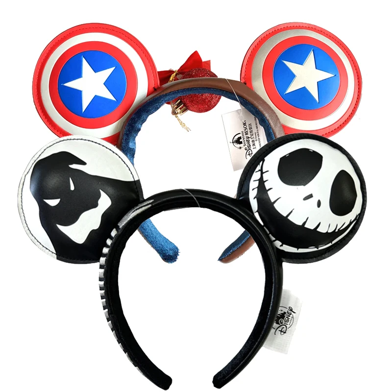 

Disney Капитан Америка щит Микки Маус повязка на голову с ушками для мальчика Диснейленд Микки для взрослых/детей из искусственной кожи косплей аксессуары для девочек