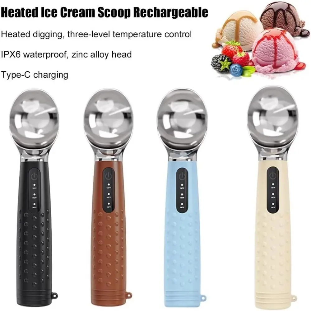 Rechargeable Heated Ice Cream Scoop Adjust Temperature LED Display Electric Preheat Scooper Rapid Heating