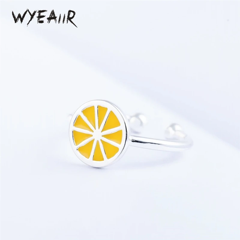 WYEAIIR 925 Sterling Silver Simple Lovely Summer Cool Fruit Orange Creative Fine Jewelry Luxury Resizable Opening Female Ring