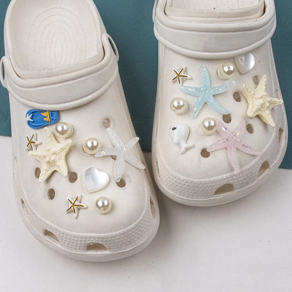 Summer Ocean World Hole Shoe Charms Decorations Starfish Shells Flower Pearl Shoes Buckle DIY 3D Hole Shoe Accessories