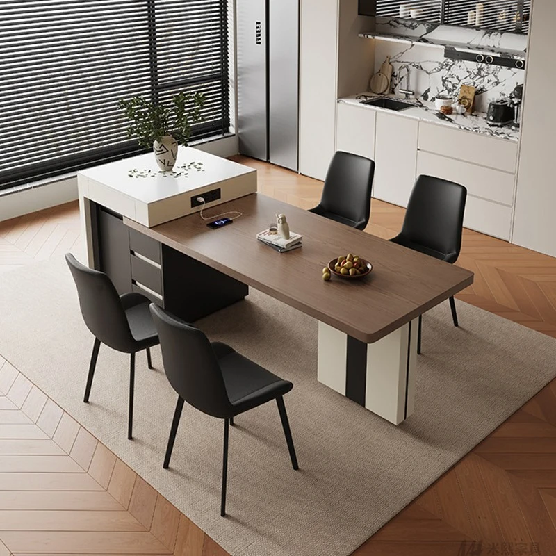 

Modern Minimalist Quartz Kitchen Island Extendable Solid Wood Dining Set Natural Grain Multifunctional Compact High-End FYDT​