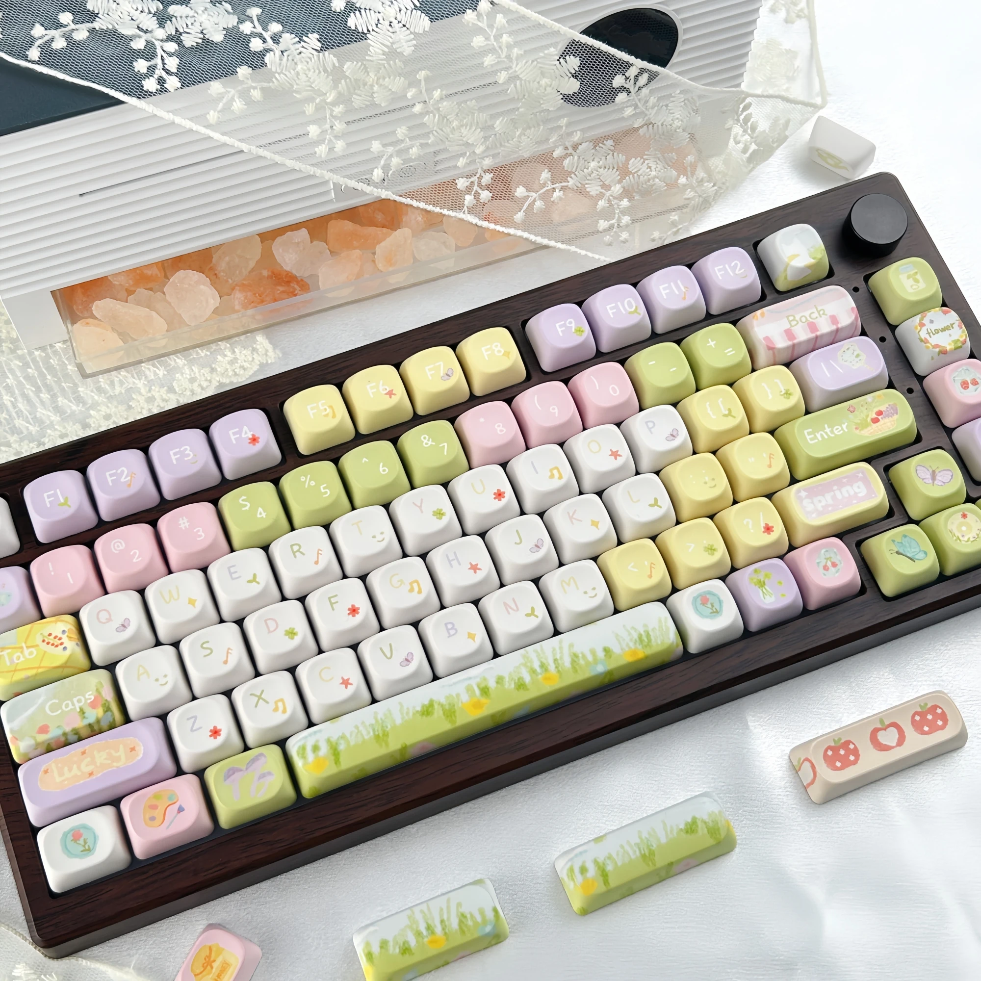 MAIMOOO Spring Ambiance Keycaps PBT MOA Cute Macaron Color Hand-painted Keycap Korean/Russian/Thai for Aula Mechanical Keyboard