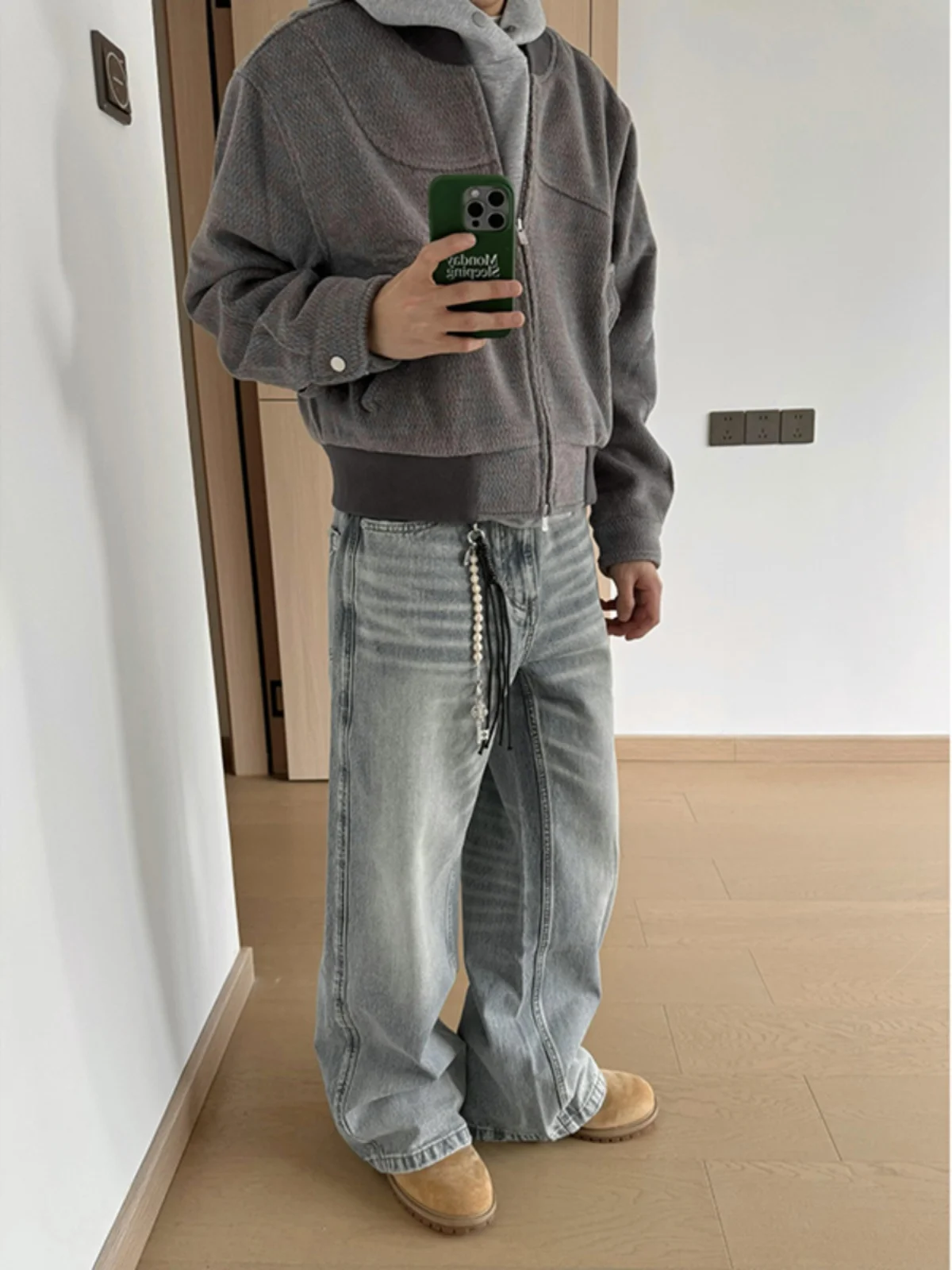 

Light Blue Waed Wide Leg Loose Men's Jeans Autumn Winter Straight Leg Trousers American Retro Knife Pants