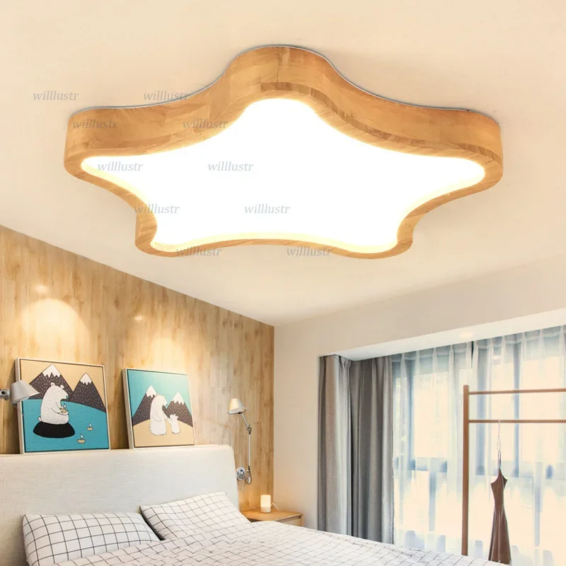 Modern LED Ceiling Lamp Minimalistic Wood Pattern Cloud Foot Star Design for Baby Room Nursery Hotel Restaurant Kindergarten Lig