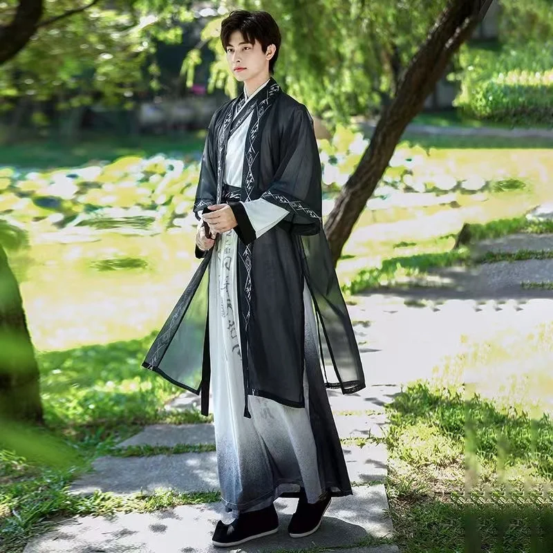 

Traditional Chinese Hanfu Men Women Song Dynasty Water Ink Printing BEIZI Skirt Vintage Halloween Royal Martial Cosplay Outfits
