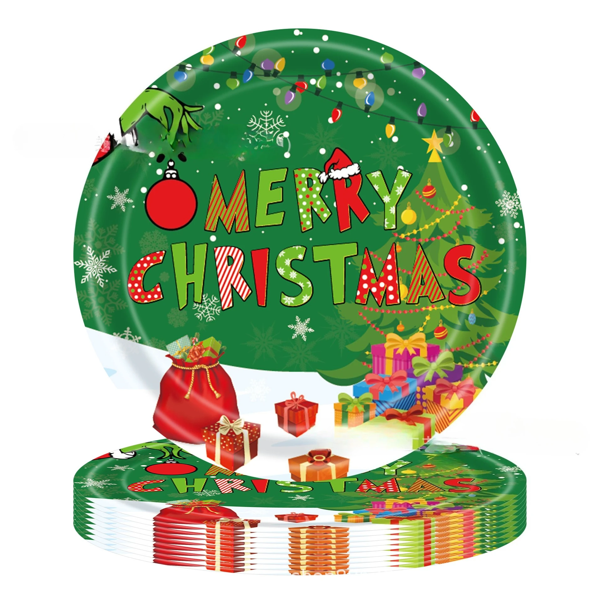 82 قطعة عيد الميلاد موضوع Grinch مجموعة أدوات المائدة الطرف أطباق ورقية أكواب لافتات مفرش المائدة عيد ميلاد سعيد زينة لوازم الحفلات