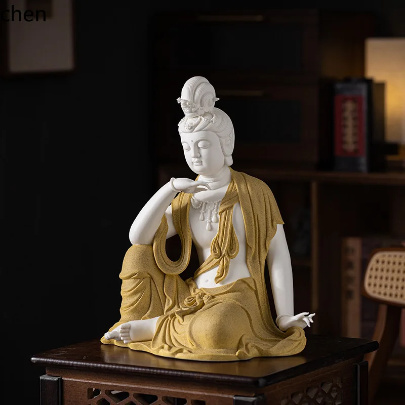 Cz1 ceramic water moon guanyin ornaments chinoiserie zen living room entrance ancient rack buddha statue crafts