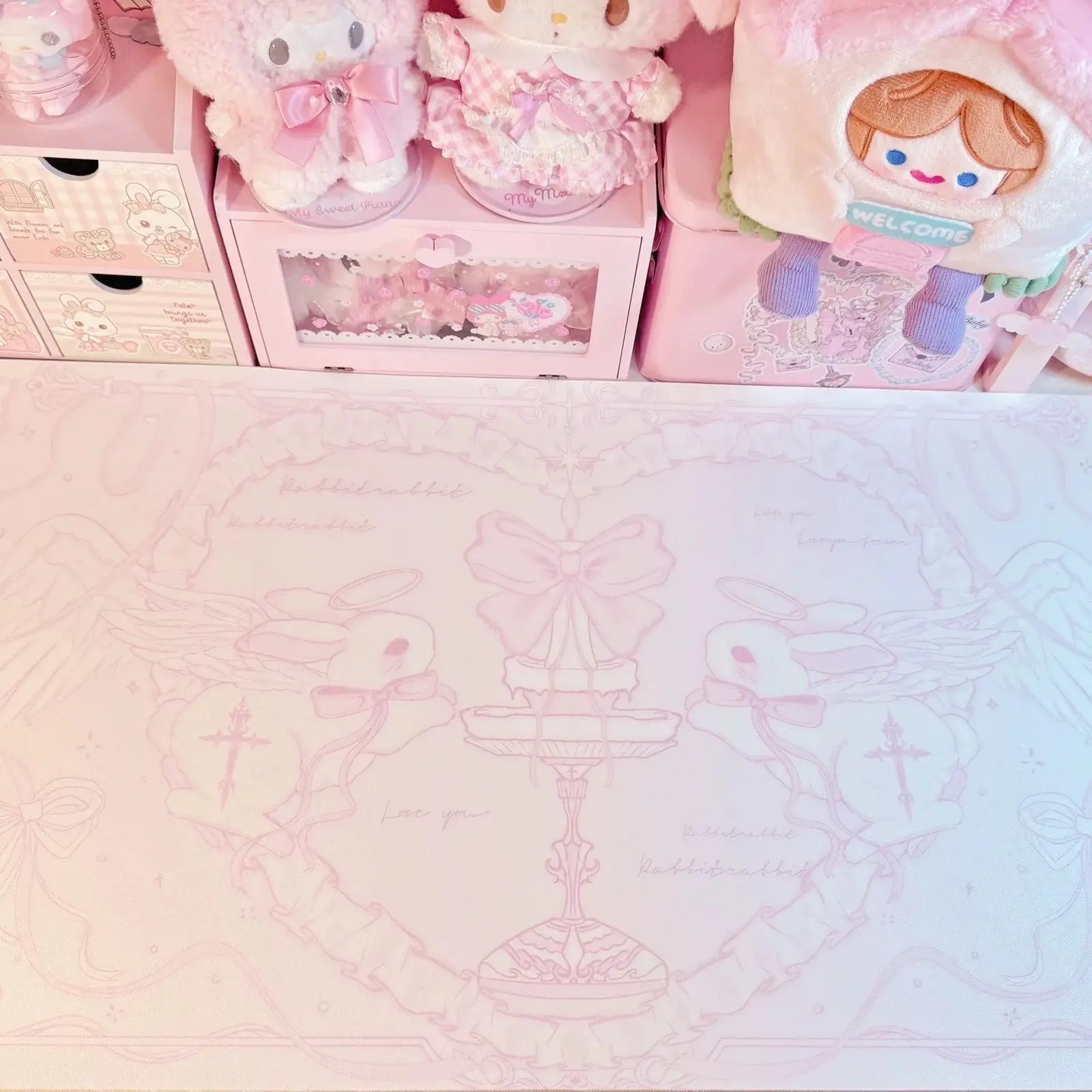 Leather Desk Pad Pink Dream Rabbit Island Protector Non-Slip Large Small Mouse Pad Pc Home &Office Desk Mat PU Laptop Desk Pad