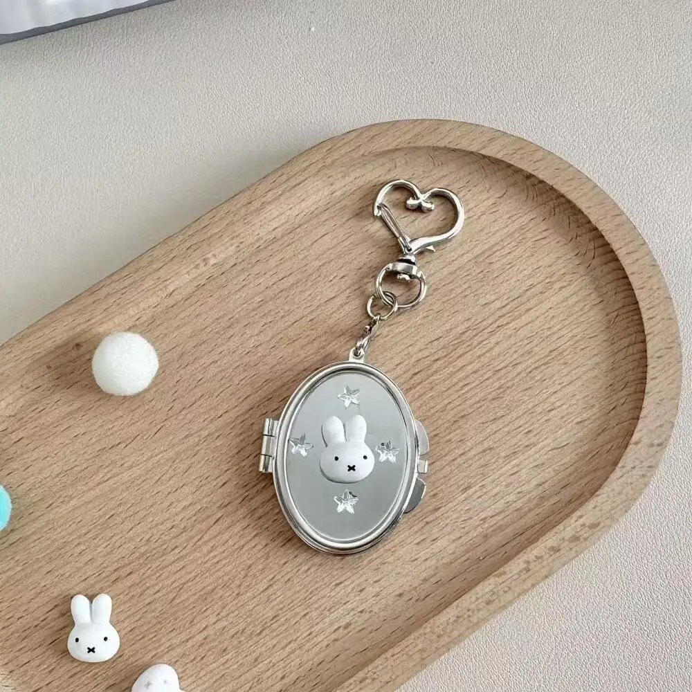 Kawaii Miffy Makeup Mirror Creativity Y2k Metal Flip Cover Mirror Keychain Backpack Decoration Cartoon Phone Chain Accessories view 3