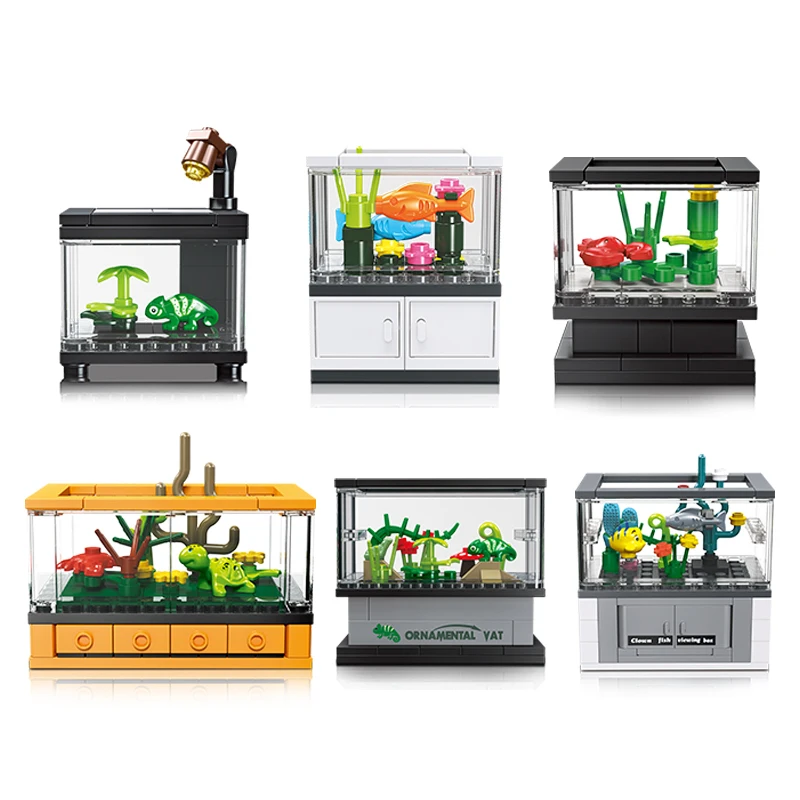 Fish Tank Building Blocks Set Pet Creative Diy Educational Building Blocks Toy Home Furniture City Building Bricks Children Toys