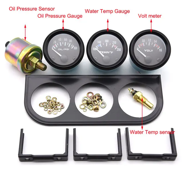 52 MM 3 In 1 Oliedrukmeter + Voltmeter + watertemperatuurmeter Kit Voltmeter met sensor Olietemperatuurmeter Triple Meter - afbeelding 1
