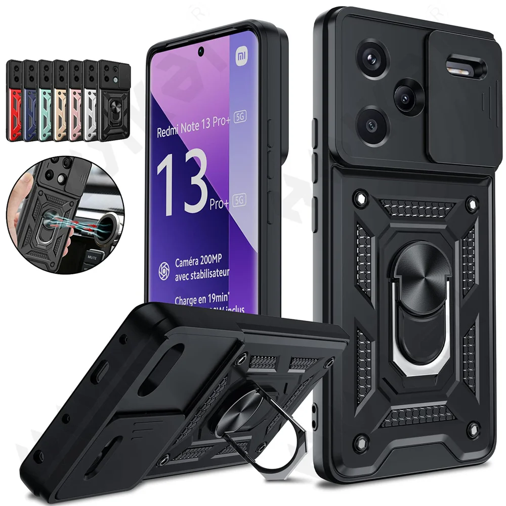 Case For Xiaomi Redmi Note 13 Pro Plus 4G 5G Redmi Note 13 Pro 13T A3 14 Pro Slide Camera Protector 360 Ring Armor PC Hard Cover