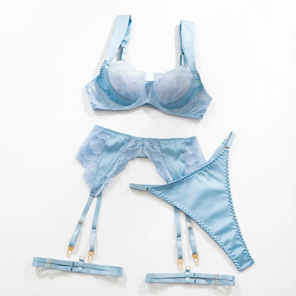

Adult Women's Underwear 4 PCS Translucent Erotic Lingerie with Garter Belt Lace Intimate Lingerie Set Fantasy Steel Ring Bra Set