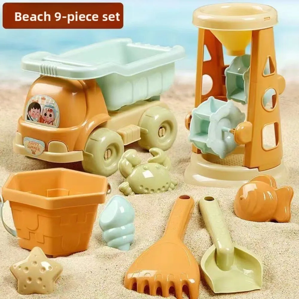 Kids Sand Play Bucket Set with Digging Tools Cars and Hourglass for Beach or Garden Outdoor Fun Activity Toy for Toddlers