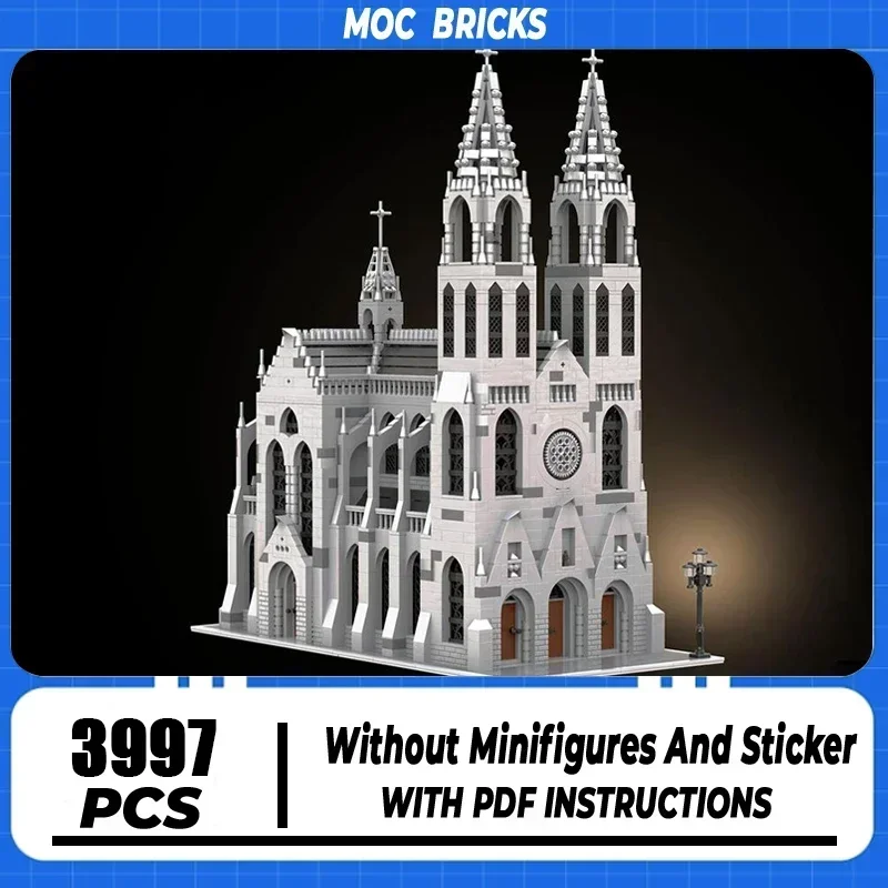 

Moc Building Block Готическая модель собора Технология Кирпич DIY Сборка Модульная городская игрушка с видом на улицу для праздничного подарка