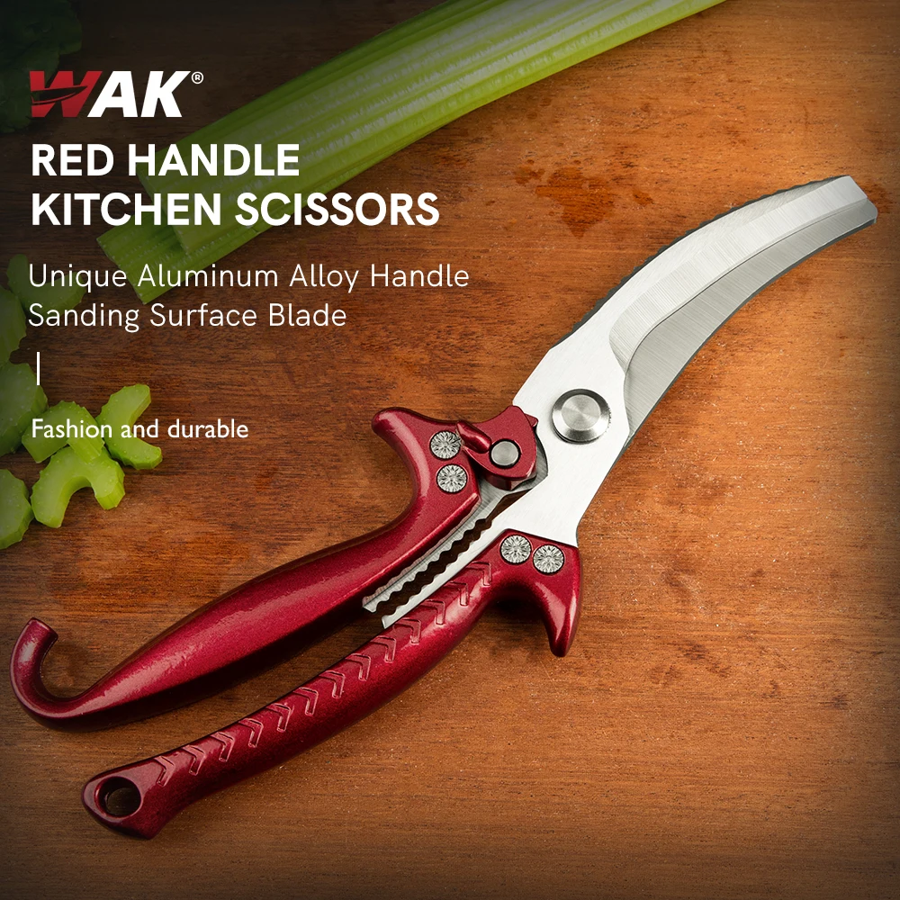 

WAK Powerful Kitchen Chicken Bone Scissors Red Aliuminum Alloy Handle Kitchen Scissors With Safe Lock Kitchen Cutting Scissors