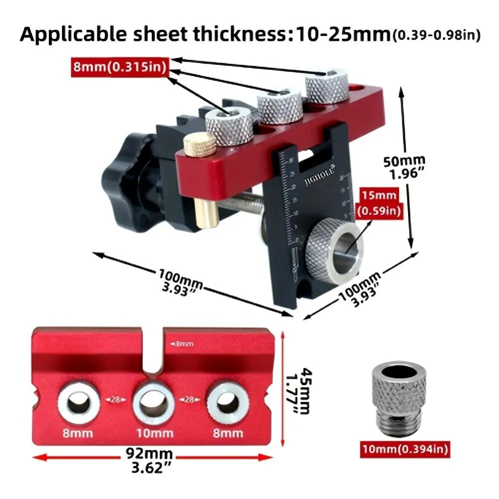 Woodworking 3 In 1 Dowelling Jig Universal Dowel Cam Jig Wood Hole Drilling Guide Locator Adjustable Pocket Hole Jig Kit