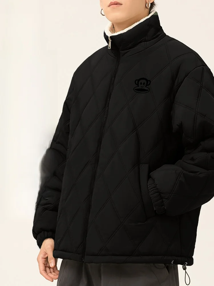 

Thiened Fce Lined Stand Collar Monkey Jaet Men's Winter Cotton Jaet Warmth Youth Casual Faion Outerwear