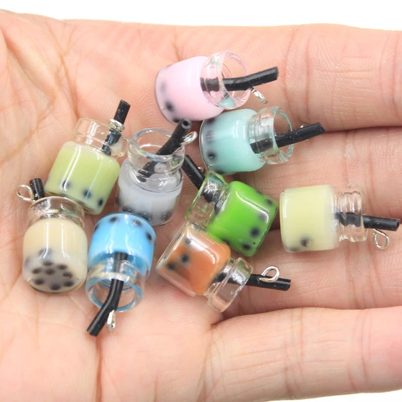 10pcs Charms Fruit Dried Flower Drift Bottle Milky Tea Glass Bottle Pendant Making Finding Handmade DIY Crafts Earrings Necklace