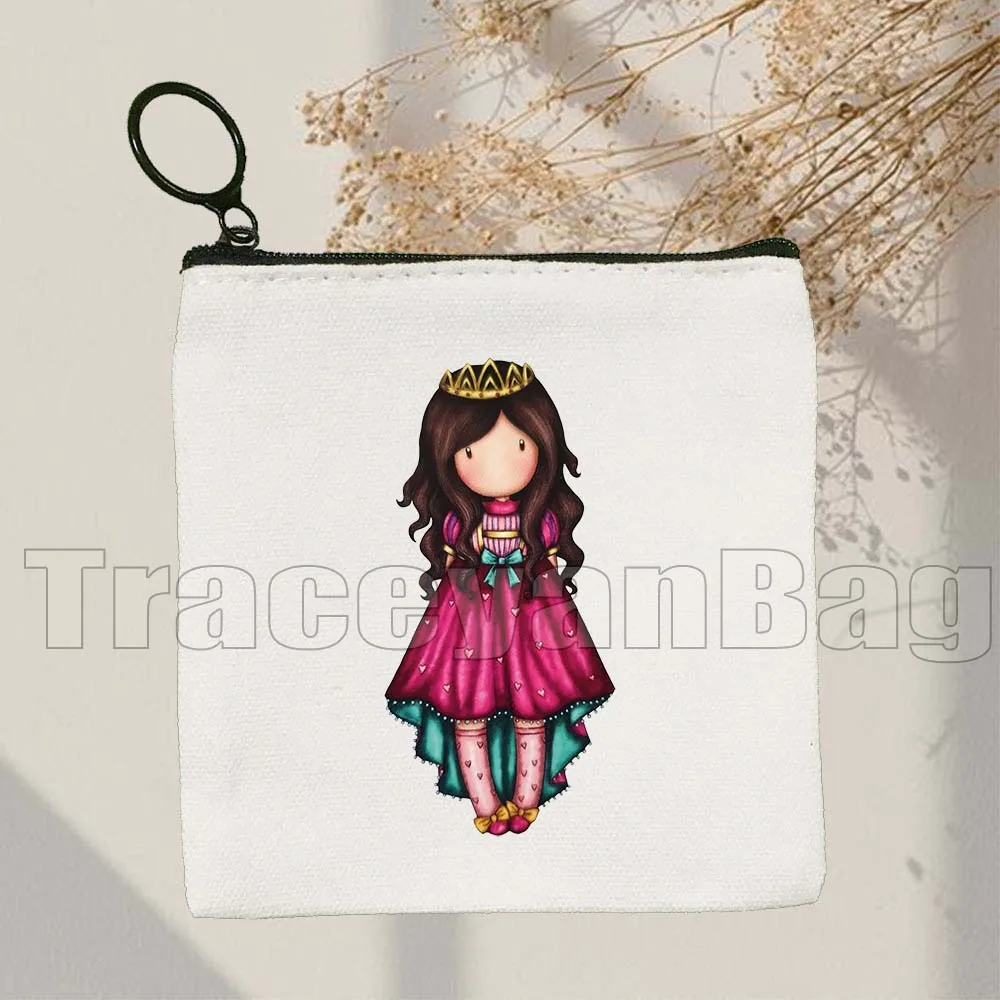 Lovely Cartoon Pink Santoro Books Lover Gorjuss Little Girl Doll Cute Kids Gifts Canvas Coin Purse Key Case Bag Wallet Pouch