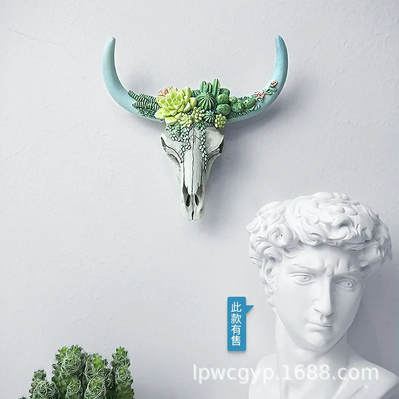 

Hot beef resin pendant Succulent beef head Home crafts Wall decoration Rose cow head Holiday decoration
