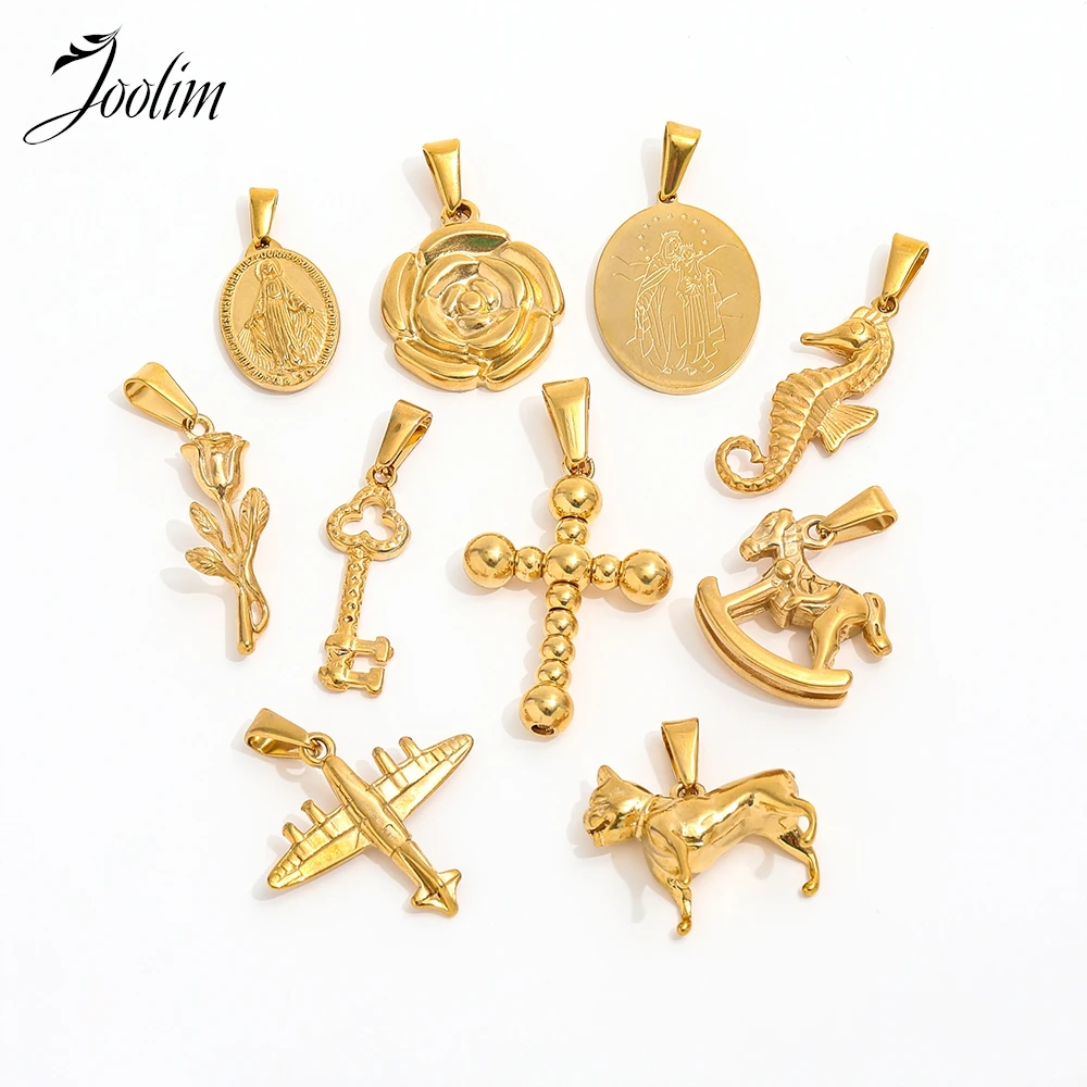 Joolim Jewelry Wholesale Waterproof Fashion Dainty Rose Seahorse Aircraft Unicorn Single Stainless Steel Pendant Gift For Women