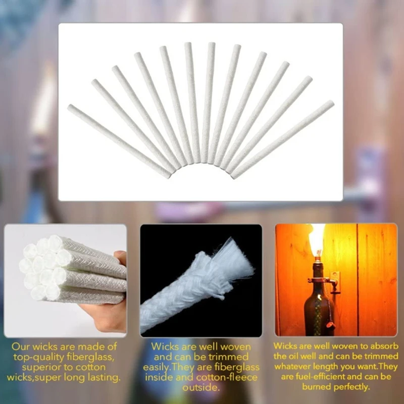 20Pcs 25Cm Fiberglass Wick Fiberglass Torche Wick For Wine Bottle Tiki Torches Patio Lighting Garden Light