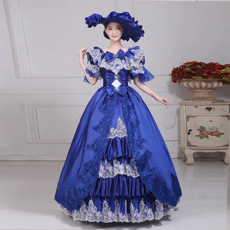 カスタマイズされたブルーボールガウン中世宮廷イブニングドレスルネッサンスビクトリア朝のプロムパーティードレス仮装劇場パレード