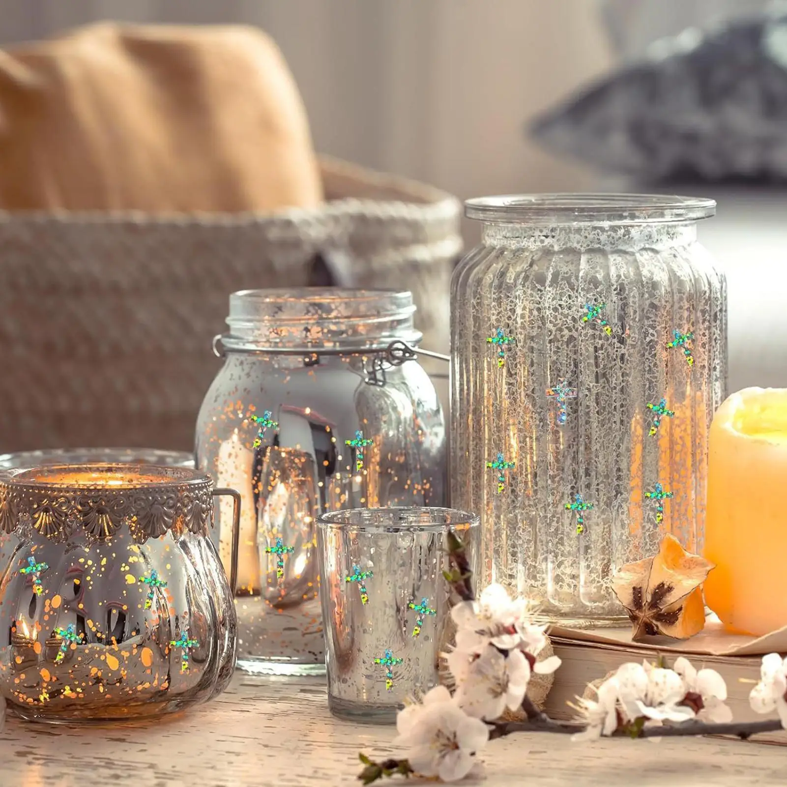 Naklejki do chrztu 1200 sztuk samoprzylepne małe naklejki z srebrnej folii dekoracyjne naklejki ścienne do notatników, kubków, samochodów, na zimę, do szkoły