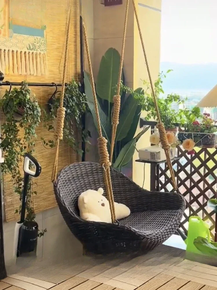 

Hanging basket chair indoor swing balcony leisure lazy rattan hammock outdoor cradle chair hanging chair