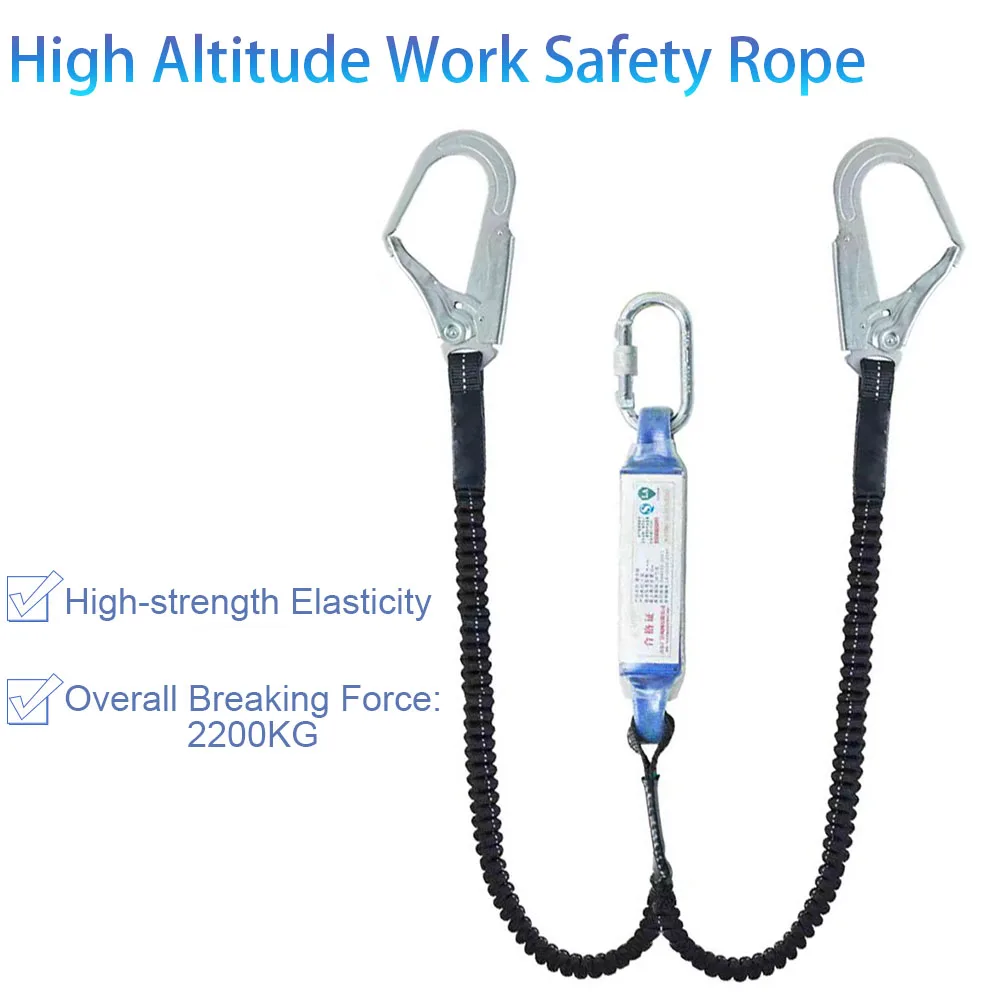 25KN High Altitude Work Safety Belt Rope Double Hook Electrician Protective Rope with Buffer Bag Anti Fall Elastic Safety Rope