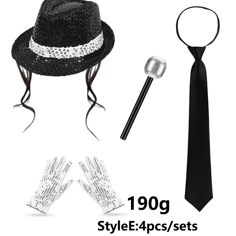2026 Jackson Style Pailletten Hoed Stropdas Handschoen Set Sparkly Disco Kostuum Kinderen Dansfeest Halloween Stage Performance Cosplay Outfit