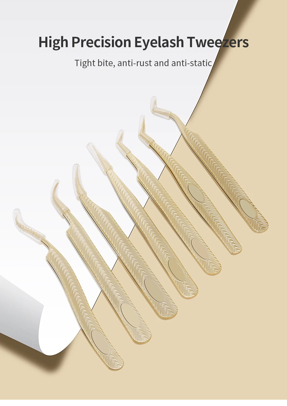 GLAMLASH Wimpernverlängerung, rutschfeste Pinzette aus Edelstahl für klassische Wimpern, Augenbrauen, einfacher Fächer, russische Volumenwimpern – Detail 1