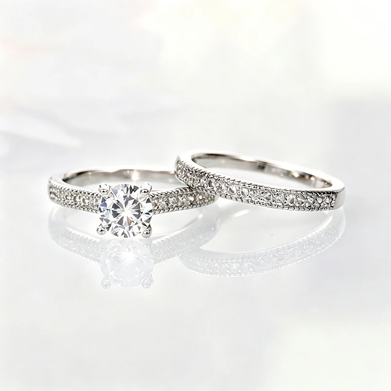 Women's Classic 2Pcs CZ Wedding Engagement Ring Set, Statement Gift