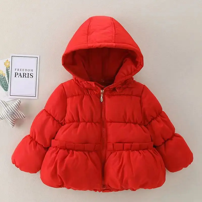 Casaco de snowsuit com capuz monocromático feminino, jaqueta quente, roupas de algodão infantil, macacão infantil, moda, inverno