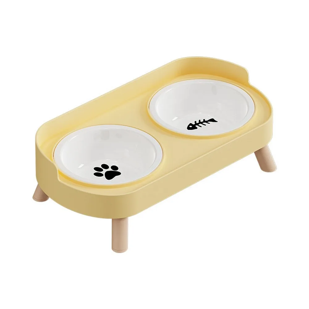 

Ceramic Double Cat Bowl Cervical Protection Anti-Spill Elevated Dog Bowl Large Capacity with Stand Cat Water Bowls Cats Dogs