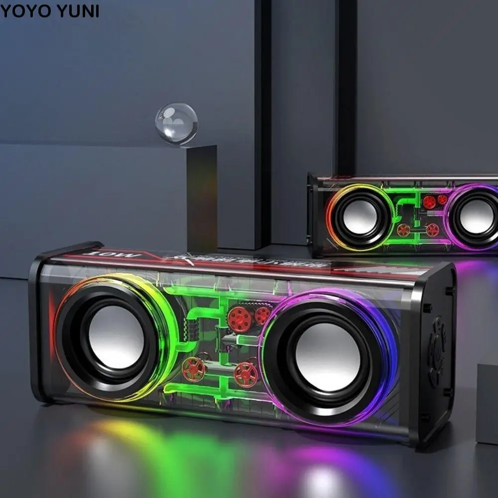 

Bluetooth 5.0 V8 Transparent Mecha Speakers 1800mAh Battery TWS Stereo Wireless Double Bass RGB Light Double Bass Diaphragm