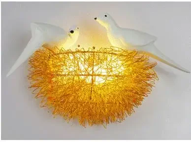 

Gold Bird Nest Led Wall Lamp Modern Home Decoration Beside Lamp 3D Birds Wall Sconce for Children Living Room Study Wall Light